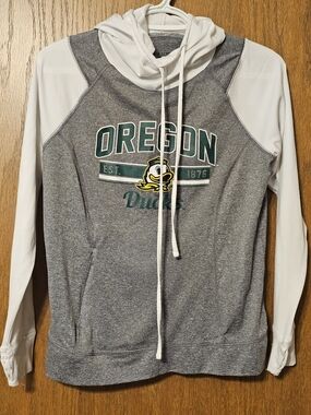 Holloway Gray & White Oregon Ducks Cowl Neck Pullover